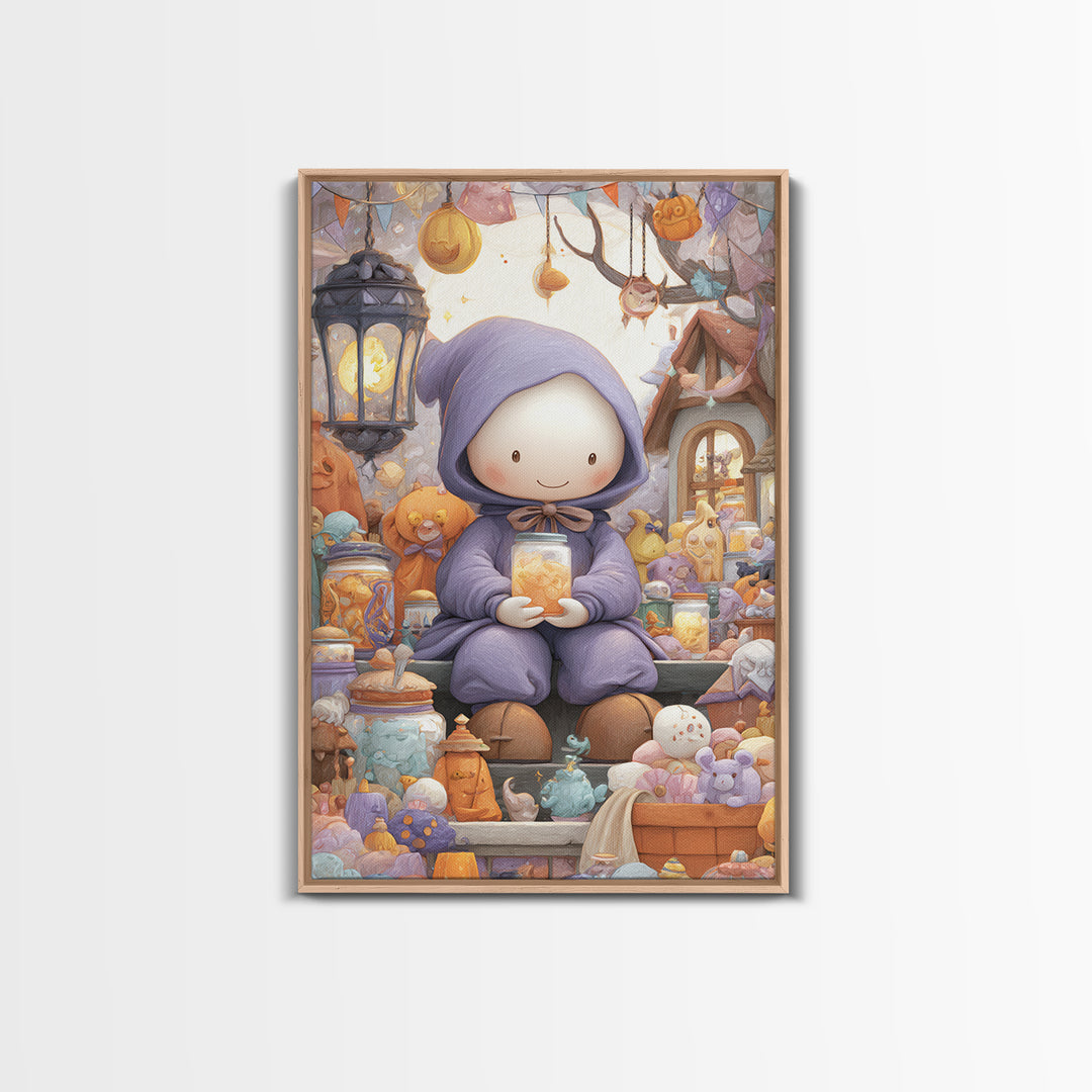 The Moonbeam Wizard, Kids Halloween Decor, Vertical Wall Art, Canvas Print, Halloween Kids Decor, Whimsical Wall Art, Halloween Wall Art