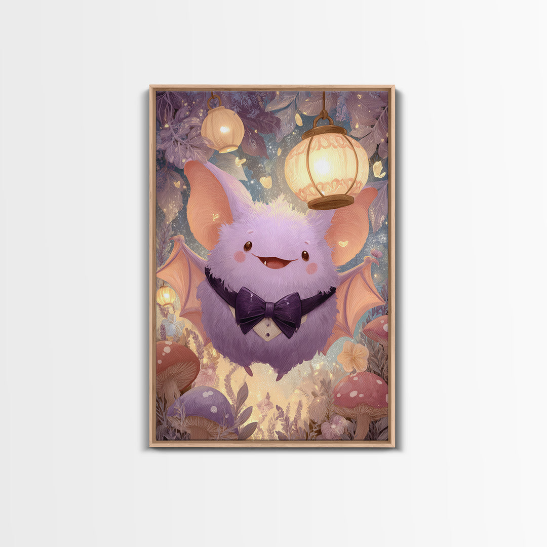 The Bow-Tie Bat, Cute Spooky Wall Art, Vertical Wall Art, Canvas Print, Halloween Kids Decor, Whimsical Wall Art, Seasonal Home Decor