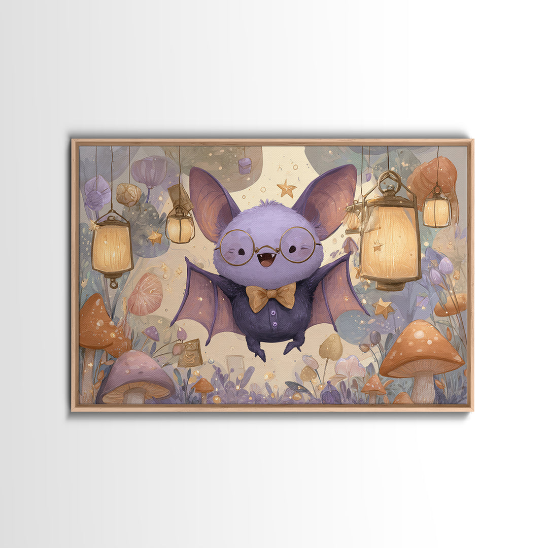 The Bow-Tie Bat, Kids Halloween Decor, Landscape Wall Art, Canvas Print, Halloween Kids Decor, Whimsical Wall Art, Spooky Wall Decor