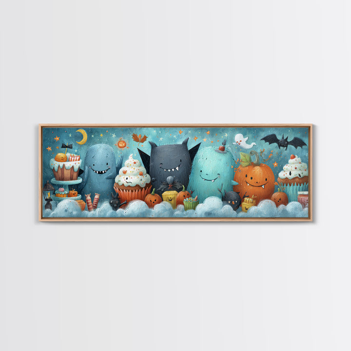 The Cupcake Vampire, Pastel Halloween Art, Extra Wide Wall Art, Canvas Print, Cute Halloween Wall Art