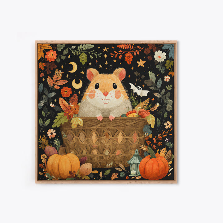 The Pumpkin Hamster, Folk Halloween Art, Square Wall Art, Canvas Print, Cute Halloween Wall Art, Halloween Kids Decor