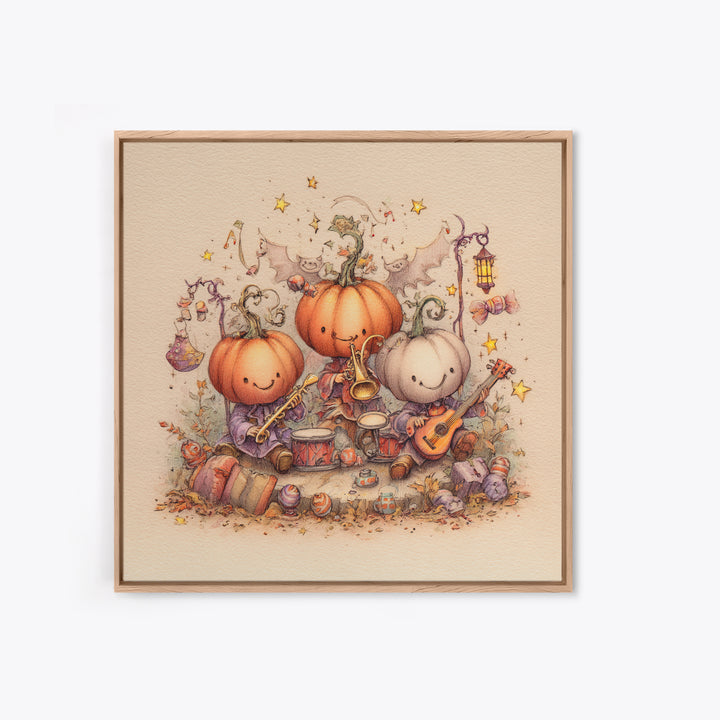 The Pumpkin Music Band, Hand Sketch Halloween Art, Square Wall Art, Canvas Print, Cute Halloween Wall Art
