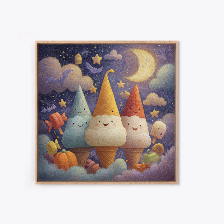 The Ice-Cream Ghost Parade, Pastel Halloween Art, Square Wall Art, Canvas Print, Cute Halloween Wall Art