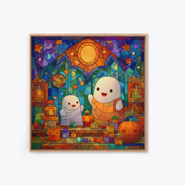 The Ghost Daycare, Stained Glass Halloween, Square Wall Art, Canvas Print, Cute Halloween Wall Art, Halloween Kids Decor