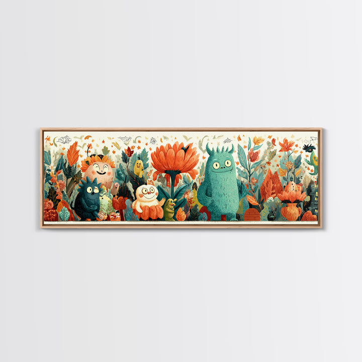 The Monster Flower Shop, Retro Halloween Art, Extra Wide Wall Art, Canvas Print, Cute Halloween Wall Art