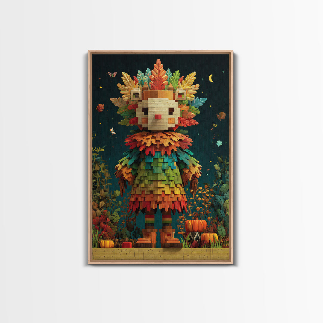 The Autumn Leaf Costume Contest, Pixel Halloween Art, Vertical Wall Art, Canvas Print, Cute Halloween Wall Art