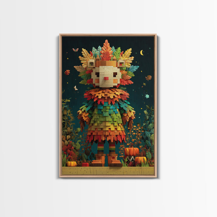 The Autumn Leaf Costume Contest, Pixel Halloween Art, Vertical Wall Art, Canvas Print, Cute Halloween Wall Art