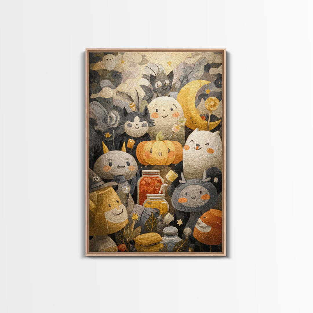 The Pumpkin Pancake Breakfast, Pastel Halloween Art, Vertical Wall Art, Canvas Print, Cute Halloween Wall Art