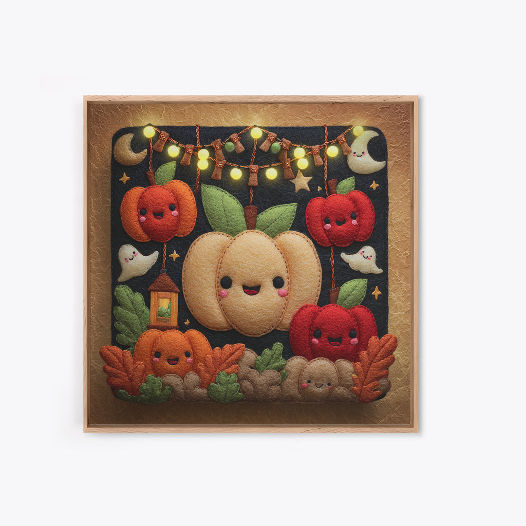 The Candy Apple Dance, Felt Halloween Art, Square Wall Art, Canvas Print, Cute Halloween Wall Art, Halloween Kids Decor