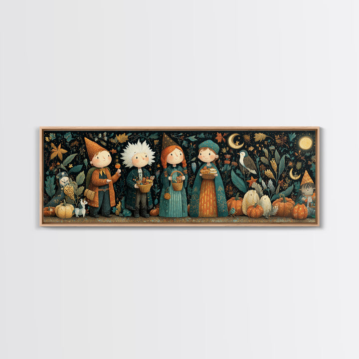 The Moonlit Scavenger Hunt, Plush Halloween Art, Extra Wide Wall Art, Canvas Print, Cute Halloween Wall Art