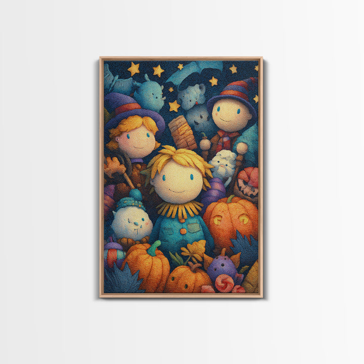 The Starry Cornfield Maze, Plush Halloween Art, Vertical Wall Art, Canvas Print, Cute Halloween Wall Art