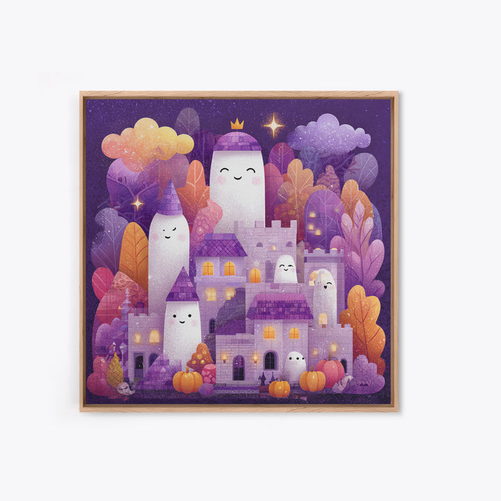 The Halloween Cloud Castle, Stained Glass Halloween, Square Wall Art, Canvas Print, Cute Halloween Wall Art