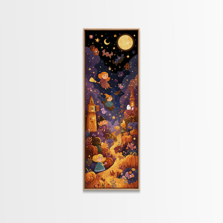 The Candy Comet Adventure, Vector Halloween Art, Tall Narrow Wall Art, Framed Canvas Print, Cute Halloween Wall Art