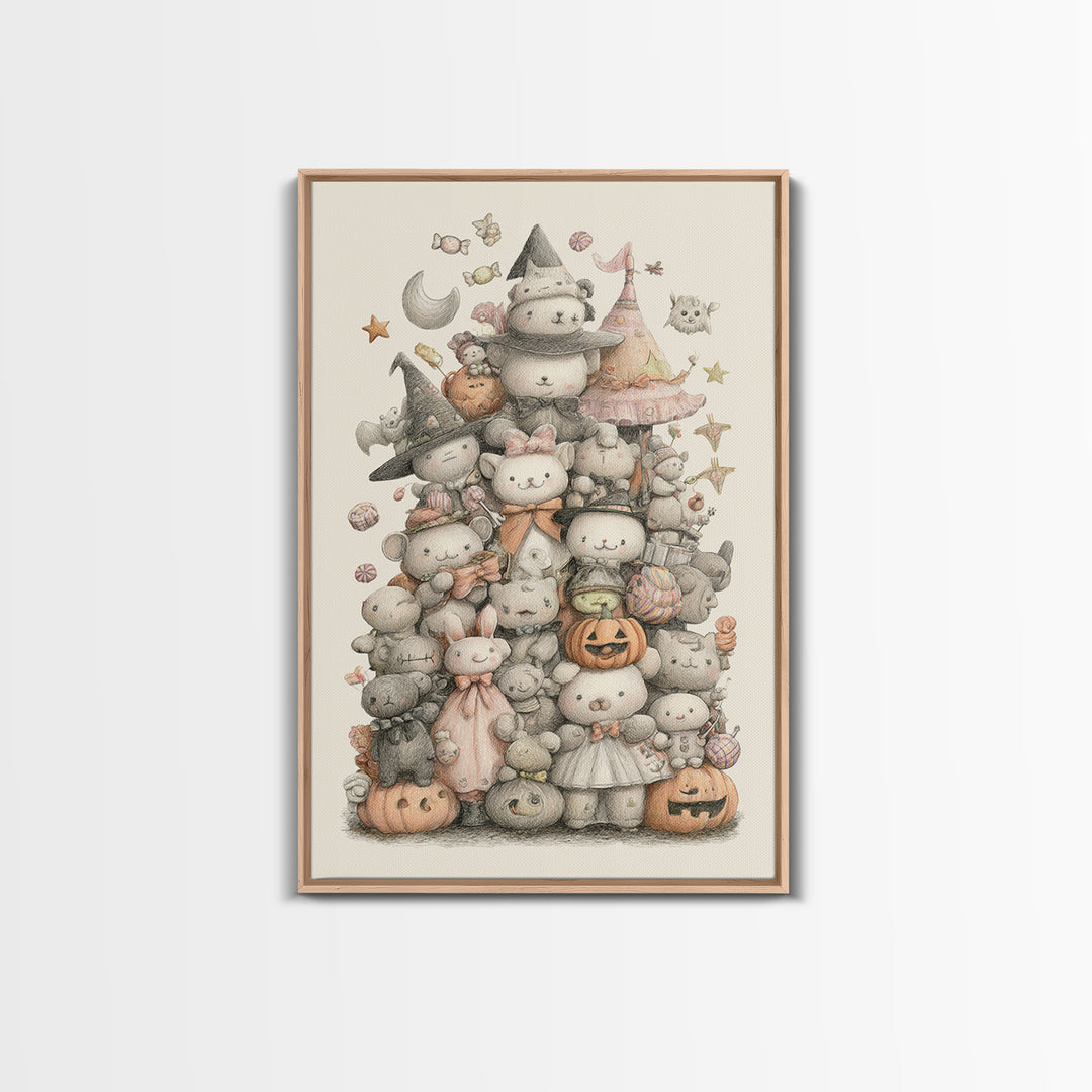 The Halloween Toy Kingdom, Hand Sketch Halloween Art, Vertical Wall Art, Canvas Print, Cute Halloween Wall Art