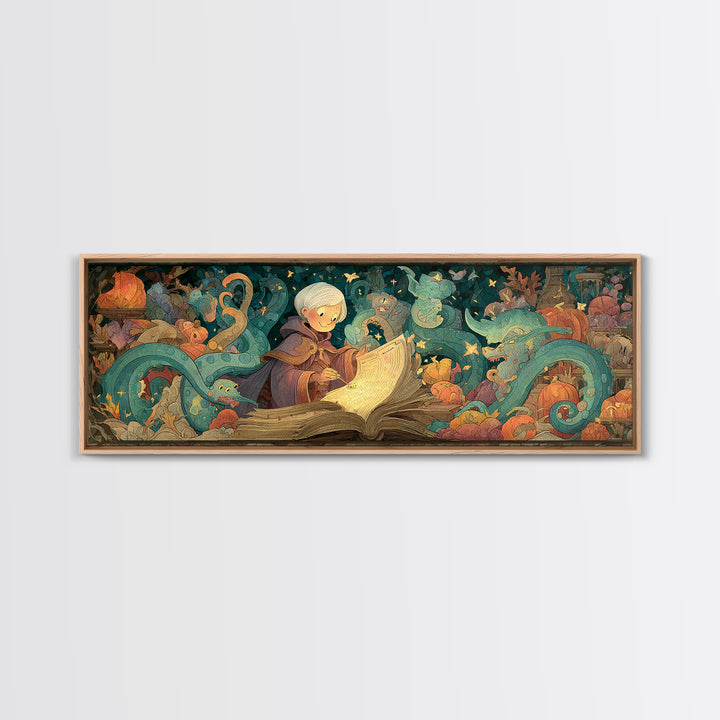 The Librarian Of Forbidden Tides, Stained Glass Halloween, Extra Wide Wall Art, Canvas Print, Cute Halloween Wall Art