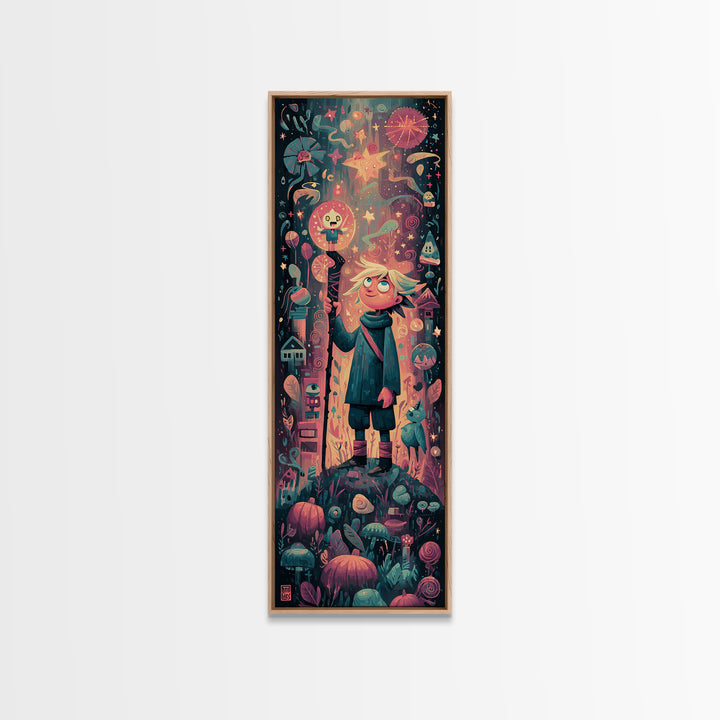 The Star-Seer Of Black Dunwich, Vaporwave Halloween Art, Tall Narrow Wall Art, Framed Canvas Print, Cute Halloween Wall Art