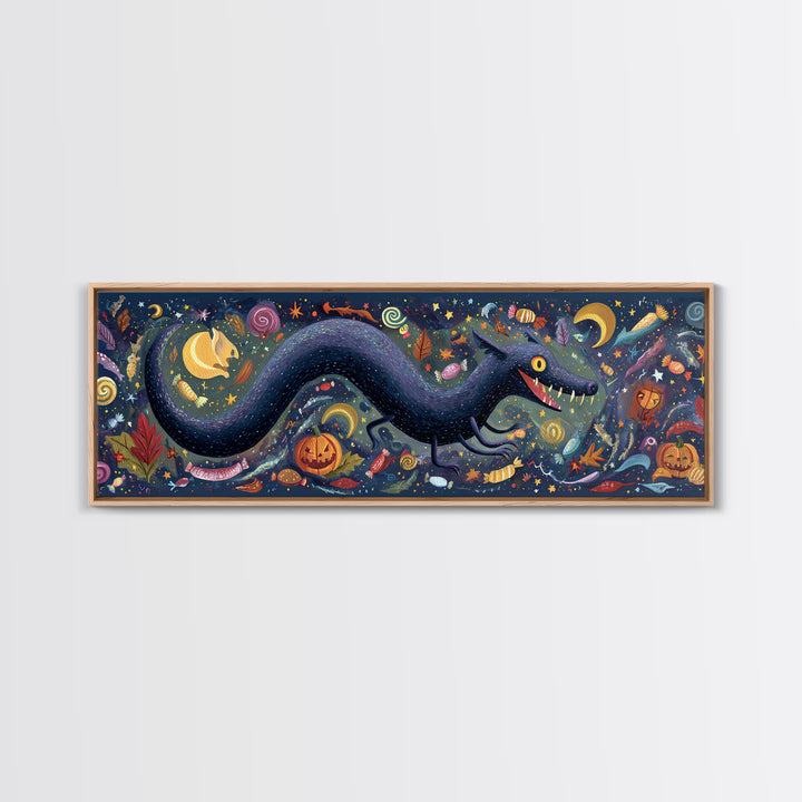 The Crawler Beneath The Floor Of Stars, Gouache Halloween Art, Extra Wide Wall Art, Canvas Print, Cute Halloween Wall Art