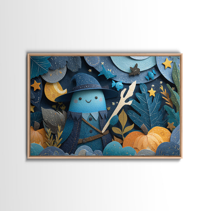 The Keeper Of The Black Reef Key, Paper Collage Halloween, Landscape Wall Art, Framed Canvas Print, Cute Halloween Wall Art