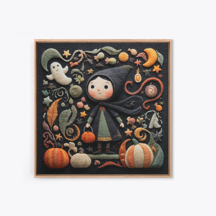 The Widow Of The Whispering Comet, Felt Halloween Art, Square Wall Art, Canvas Print, Cute Halloween Wall Art