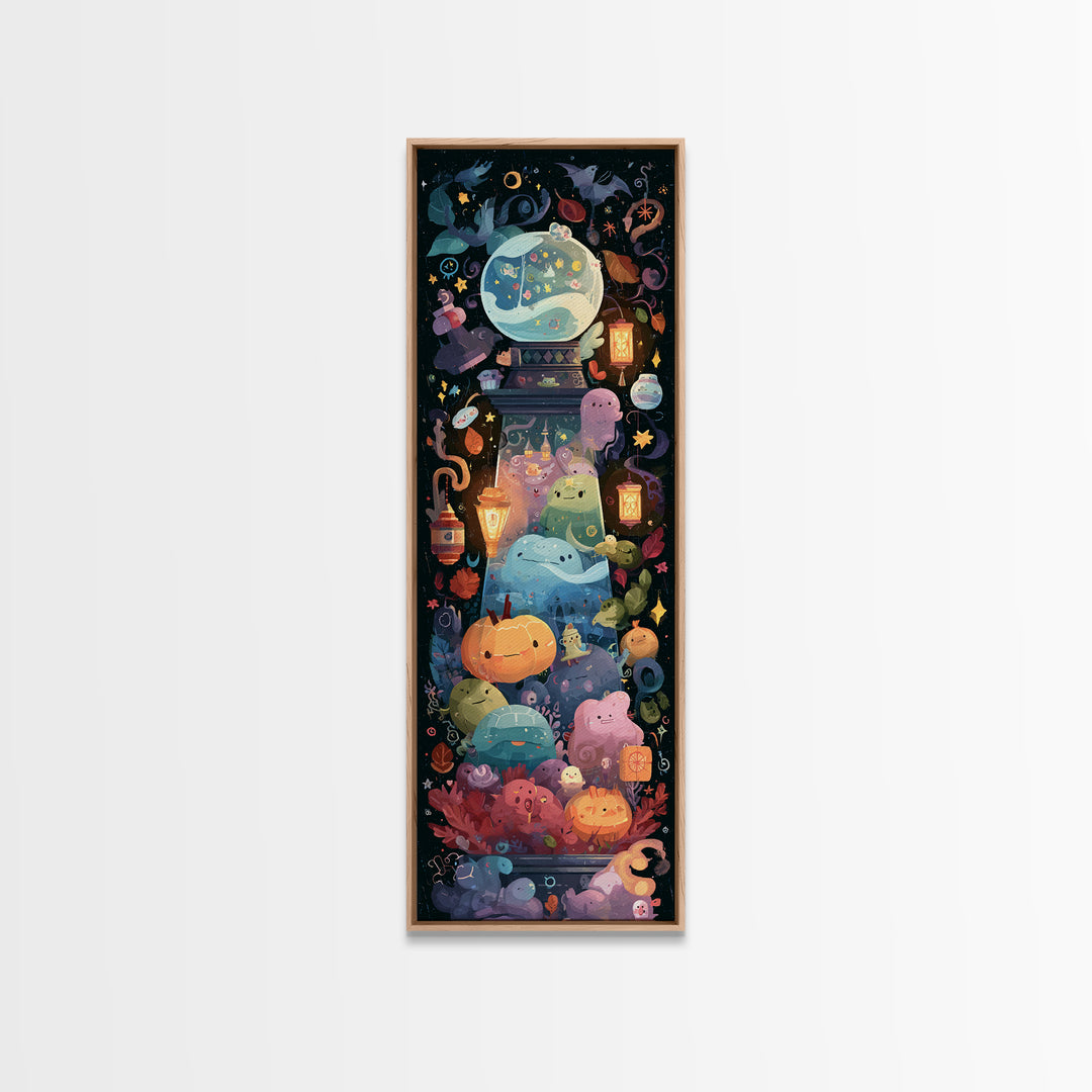 The Oracle Of The Glass Depths, Kawaii Halloween Art, Tall Narrow Wall Art, Framed Canvas Print, Cute Halloween Wall Art