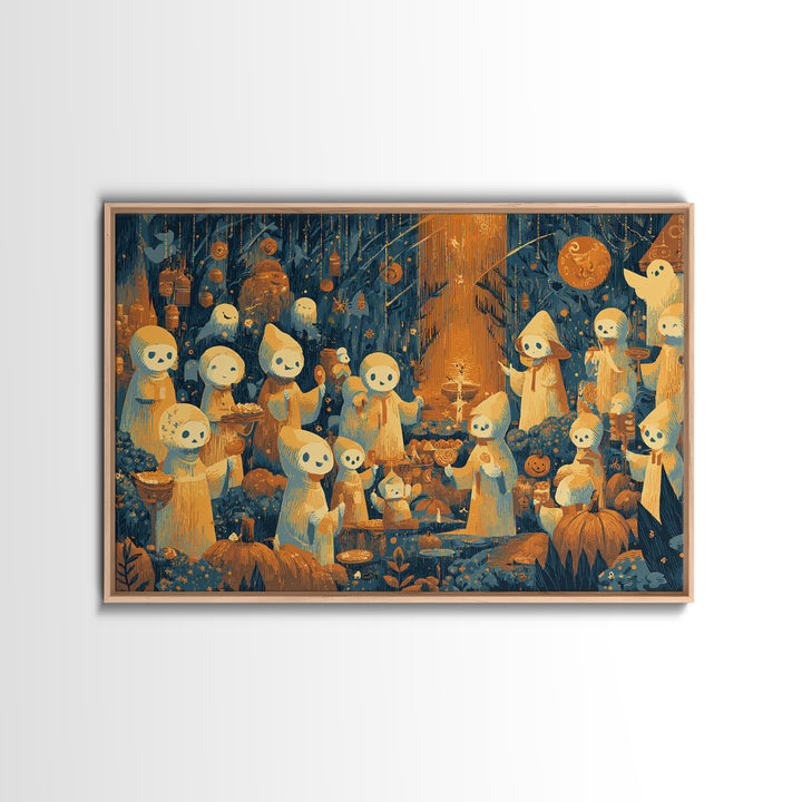 The Feast Of The Pale Cult, Screenprint Halloween Art, Landscape Wall Art, Framed Canvas Print, Cute Halloween Wall Art