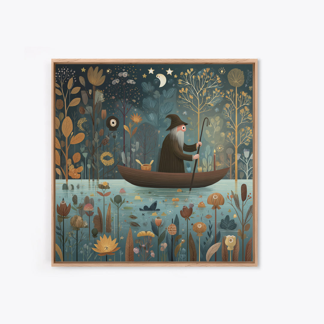 The Ferryman Of The Outer Marsh, Folk Halloween Art, Square Wall Art, Canvas Print, Cute Halloween Wall Art