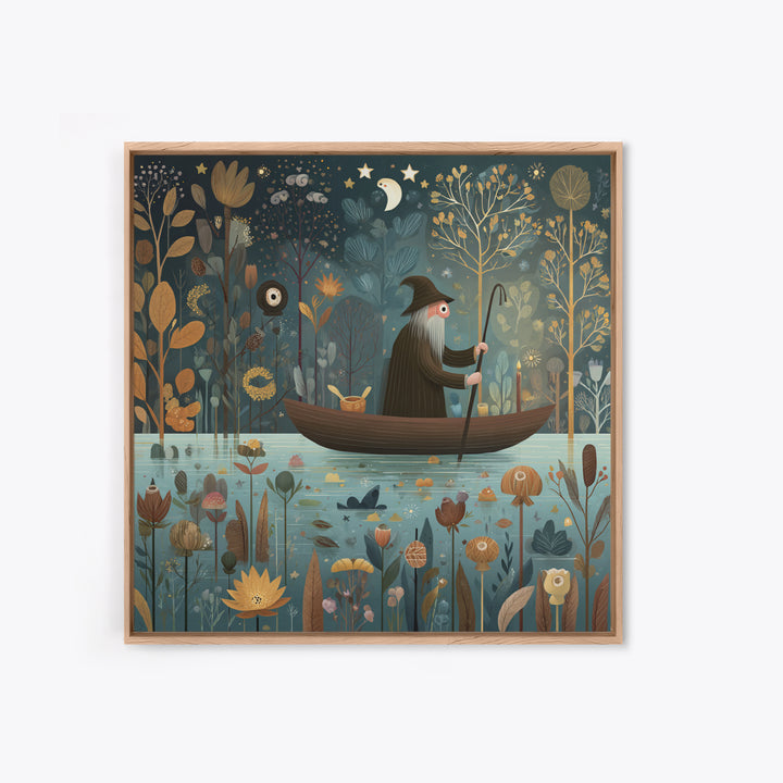 The Ferryman Of The Outer Marsh, Folk Halloween Art, Square Wall Art, Canvas Print, Cute Halloween Wall Art