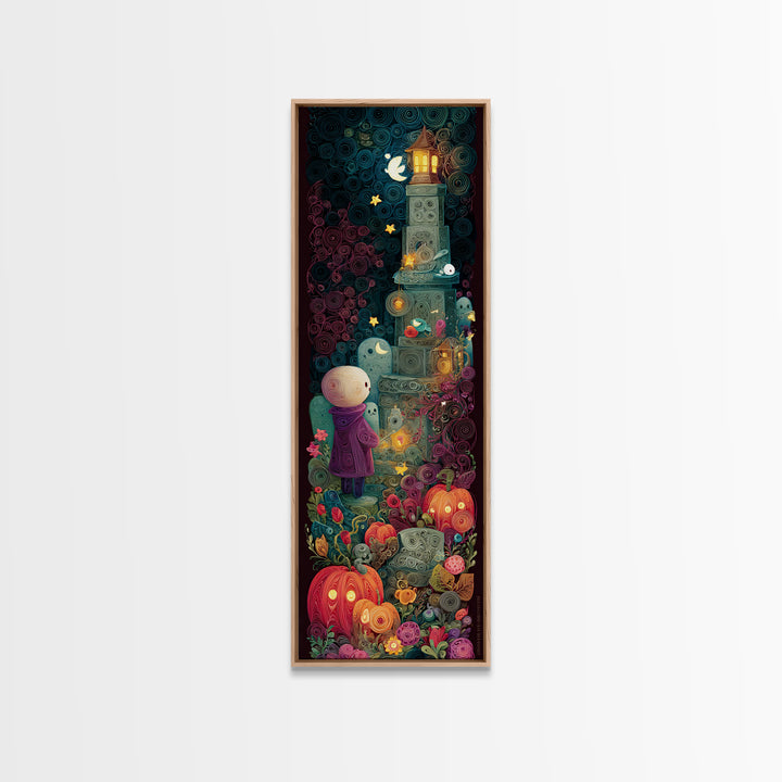 The Grave Gardener Of Yuggoth, Quilled Halloween Art, Tall Narrow Wall Art, Framed Canvas Print, Cute Halloween Wall Art