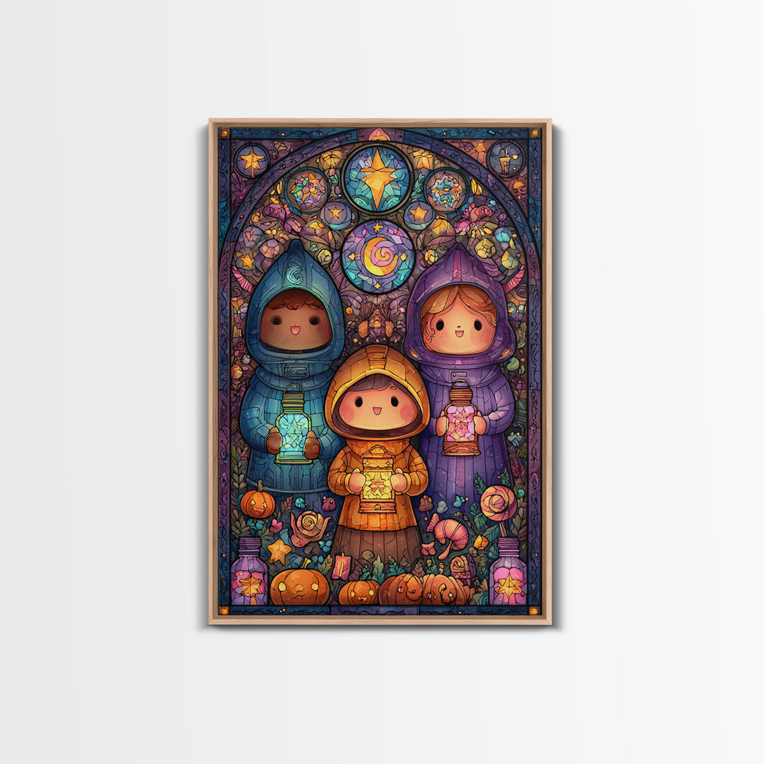 The Lantern Market Beyond The Veil, Stained Glass Halloween, Vertical Wall Art, Canvas Print, Cute Halloween Wall Art