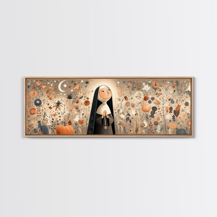 The Nun Of The Endless Constellation, Hand Sketch Halloween Art, Extra Wide Wall Art, Canvas Print, Cute Halloween Wall Art