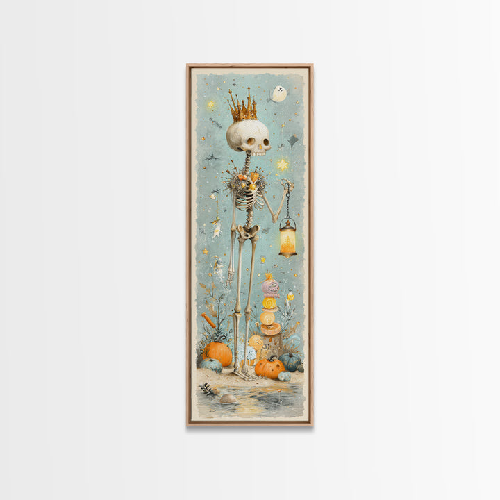 The Salt King Of The Black Shore, Watercolor Halloween Art, Tall Narrow Wall Art, Framed Canvas Print, Cute Halloween Wall Art