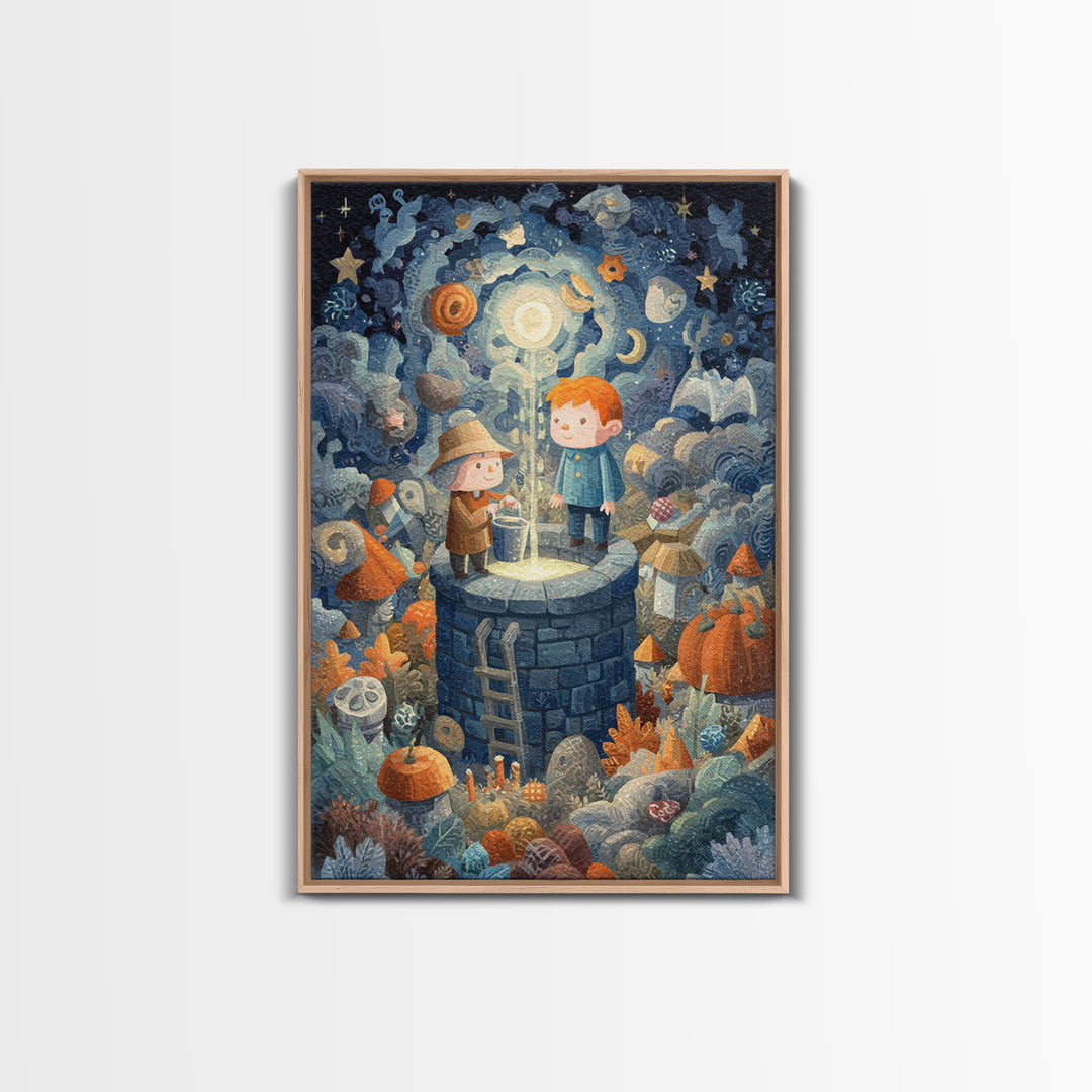 The Dreamwell Beneath Miskatonic, Gouache Halloween Art, Vertical Wall Art, Canvas Print, Cute Halloween Wall Art