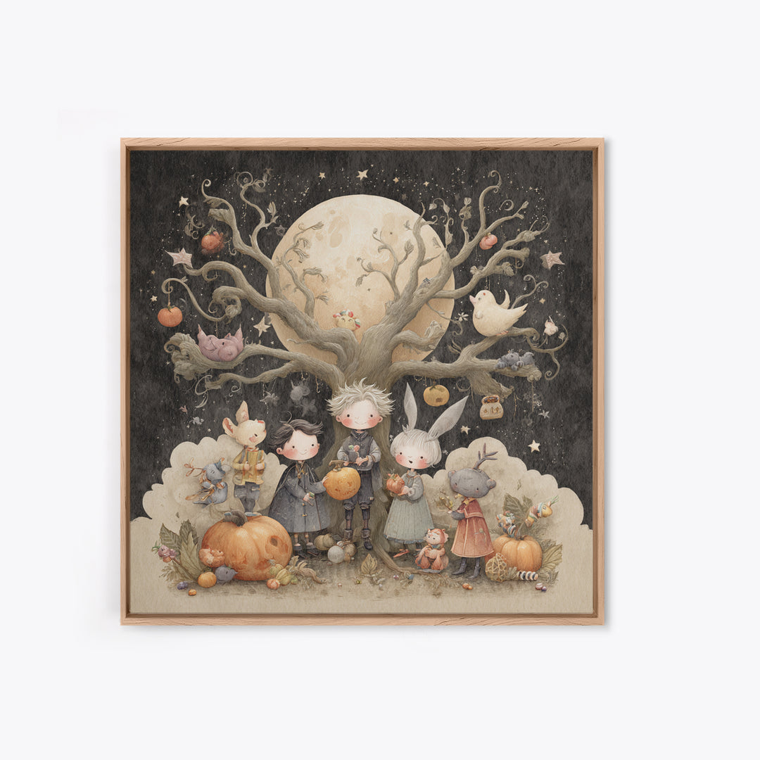 The Children Of The Star Orchard, Pastel Halloween Art, Square Wall Art, Canvas Print, Cute Halloween Wall Art