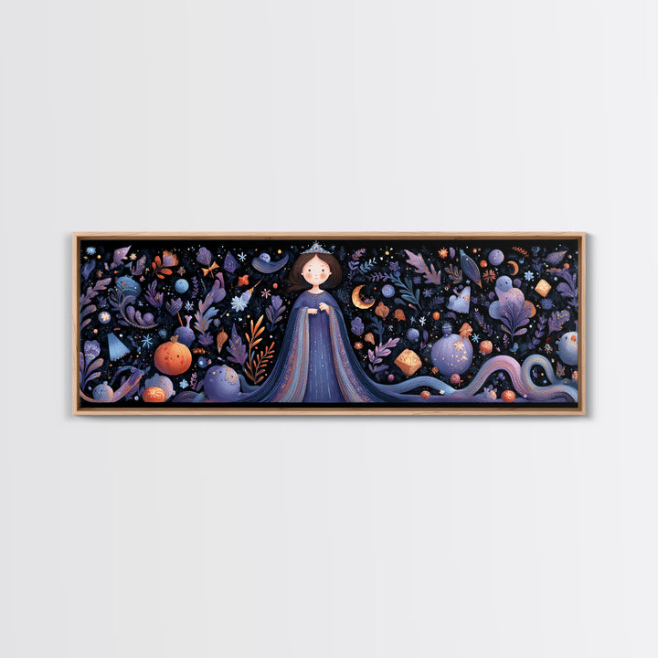 The Seamstress Of Living Nebulae, Felt Halloween Art, Extra Wide Wall Art, Canvas Print, Cute Halloween Wall Art