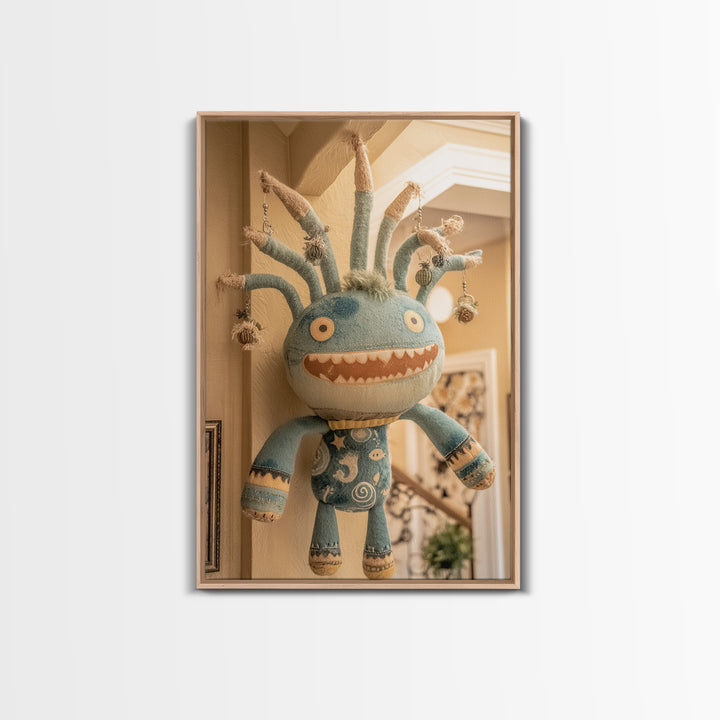 The Mask Of The Crawling God, Plush Halloween Art, Vertical Wall Art, Canvas Print, Cute Halloween Wall Art