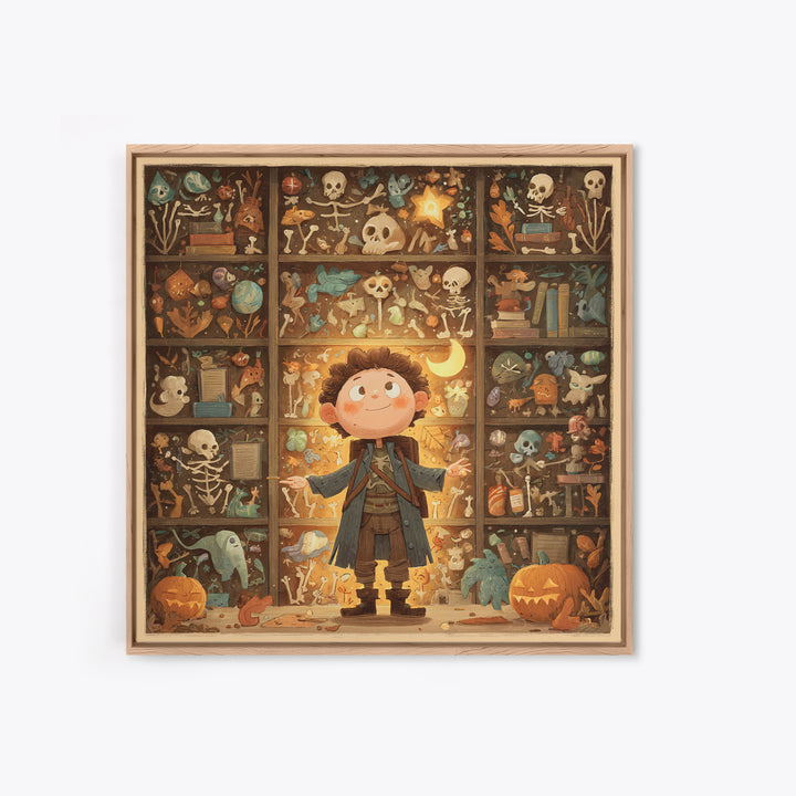 The Archivist Of Dreaming Bones, Retro Halloween Art, Square Wall Art, Canvas Print, Cute Halloween Wall Art