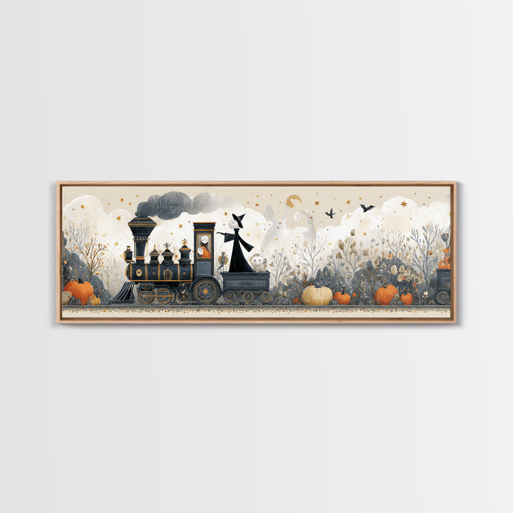 The Phantom Train To Kadath, Folk Halloween Art, Extra Wide Wall Art, Canvas Print, Cute Halloween Wall Art