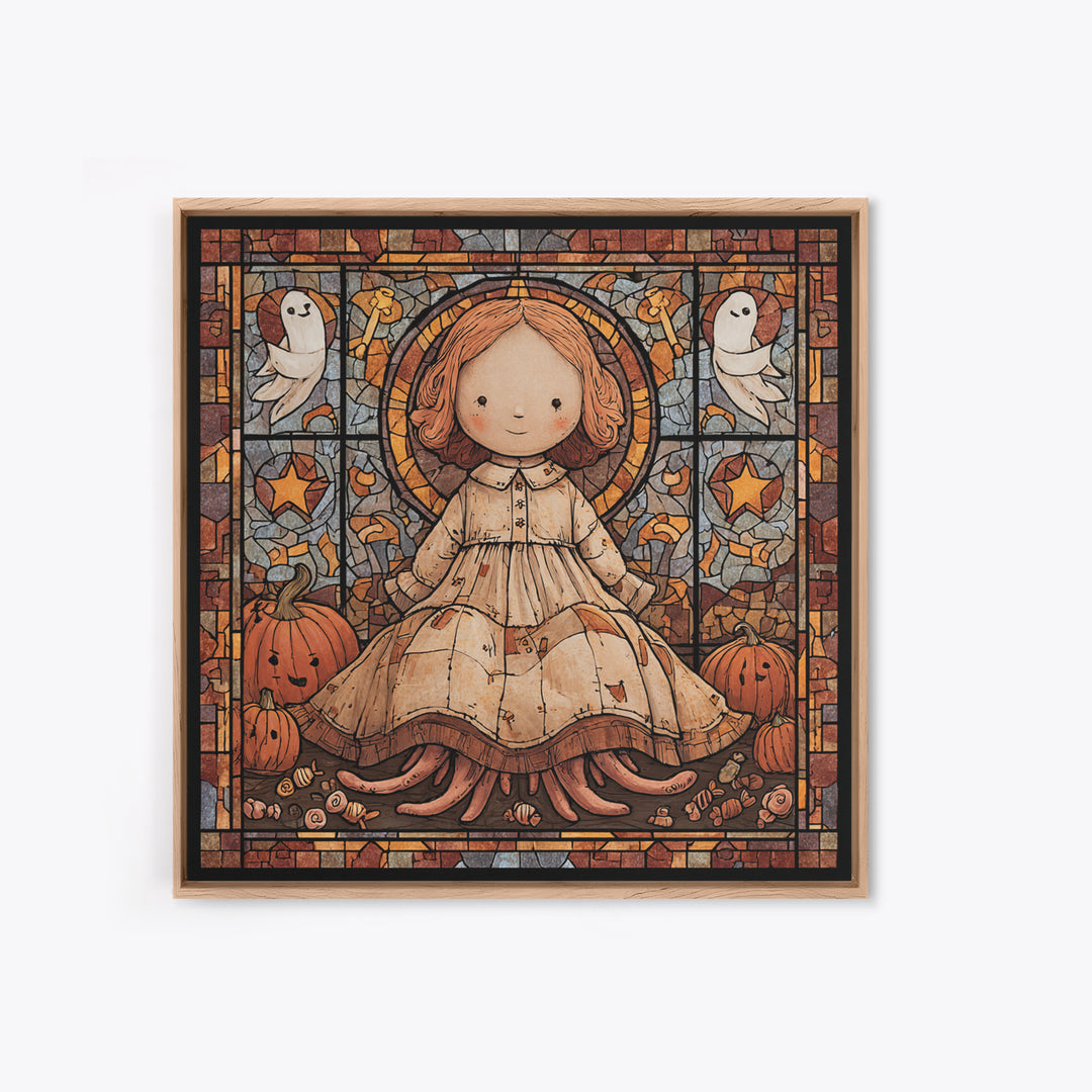 The Doll From Beyond The Void, Stained Glass Halloween, Square Wall Art, Canvas Print, Cute Halloween Wall Art
