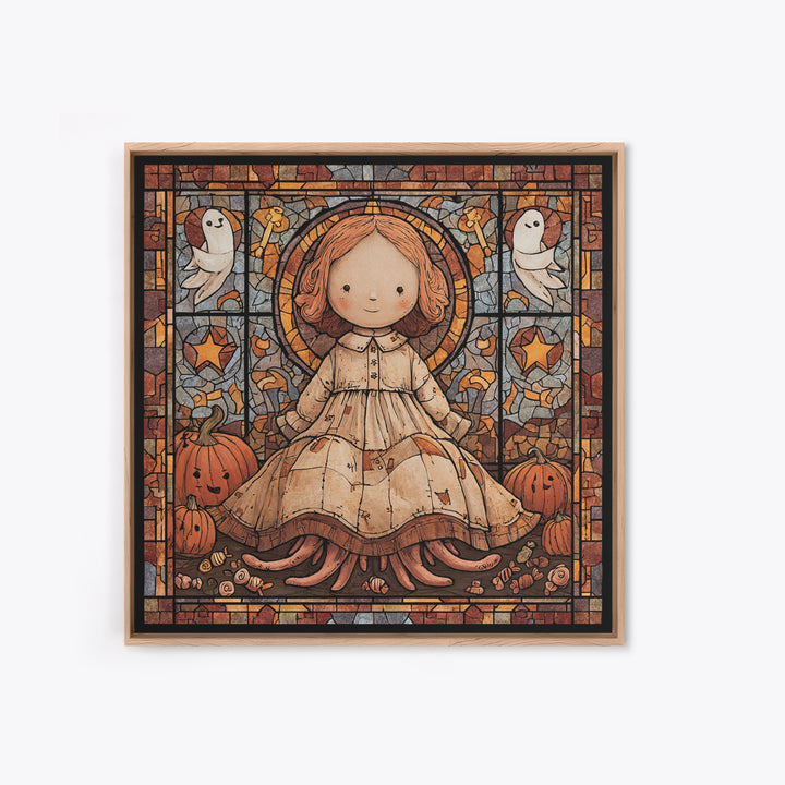 The Doll From Beyond The Void, Stained Glass Halloween, Square Wall Art, Canvas Print, Cute Halloween Wall Art