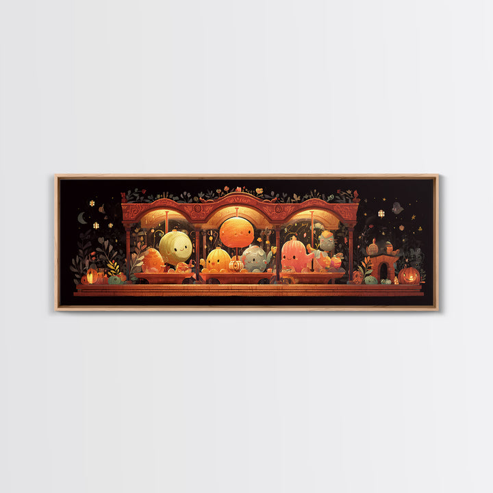 The Carousel Of Sleeping Planets, Pixel Halloween Art, Extra Wide Wall Art, Canvas Print, Cute Halloween Wall Art