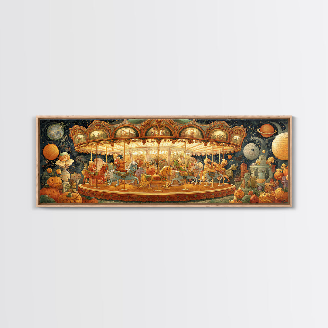 The Carousel Of Sleeping Planets, Stained Glass Halloween, Extra Wide Wall Art, Canvas Print, Cute Halloween Wall Art