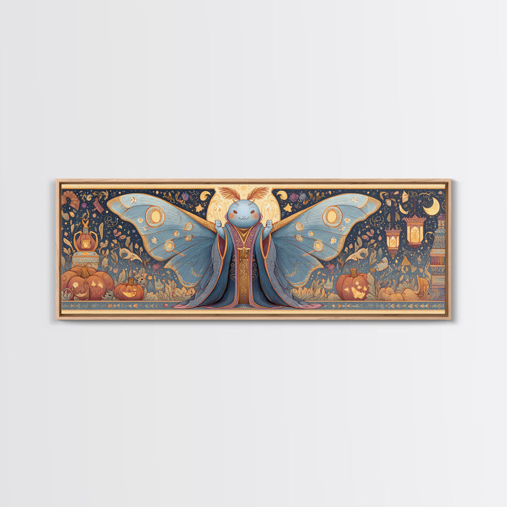 The Moth Prophet Of Kadath, Gouache Halloween Art, Extra Wide Wall Art, Canvas Print, Cute Halloween Wall Art