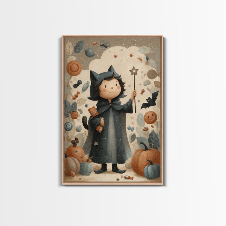 The Costume-Changing Wand, Pastel Halloween Art, Vertical Wall Art, Canvas Print, Cute Halloween Wall Art