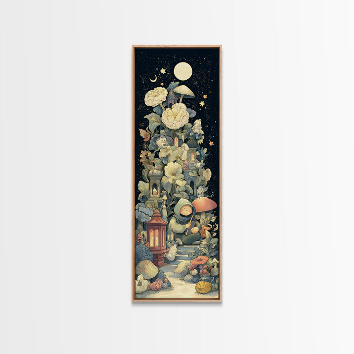 The Garden Of The Eyeless Moon, Kawaii Halloween Art, Tall Narrow Wall Art, Framed Canvas Print, Cute Halloween Wall Art