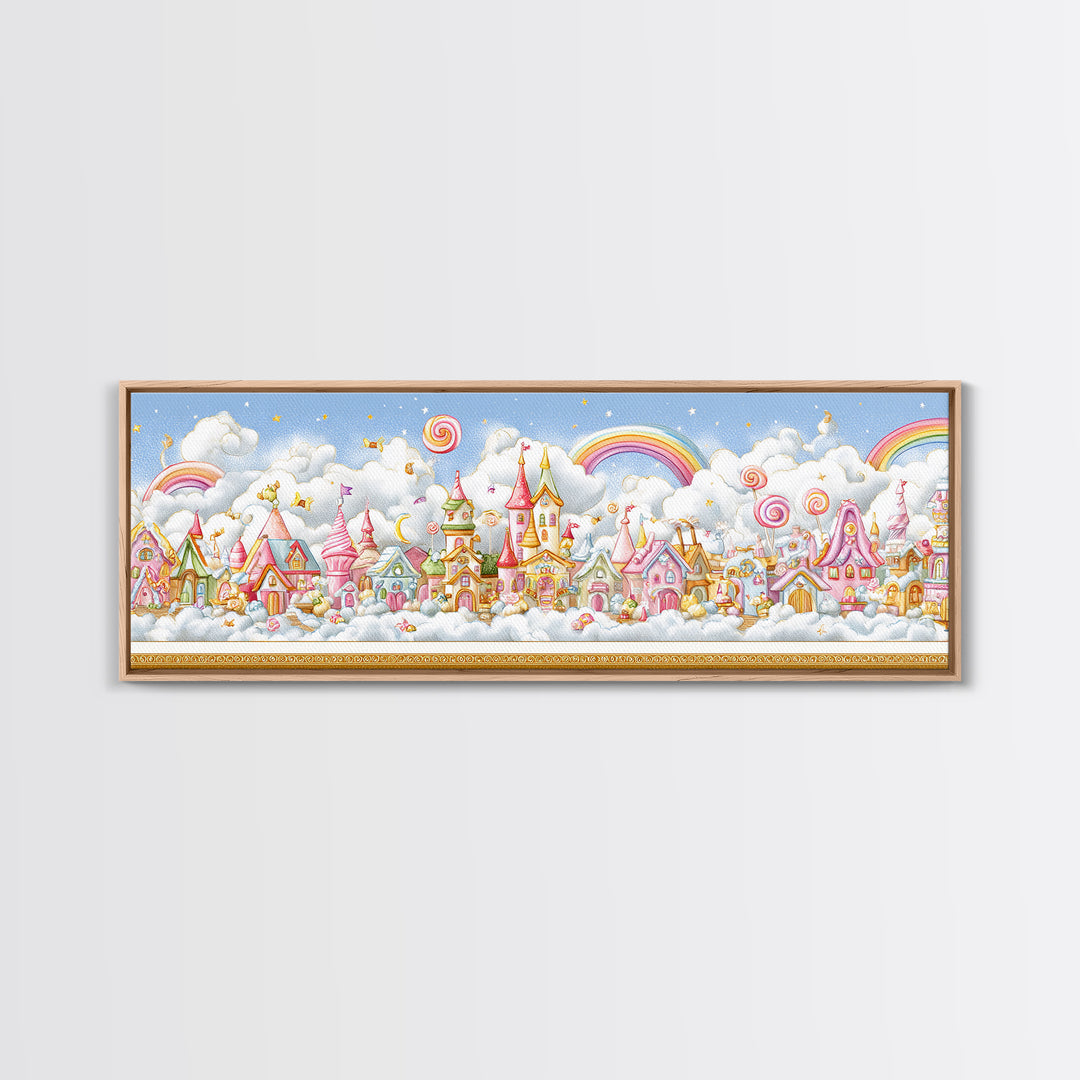 The Upside-Down Candy Kingdom, Embroidered Halloween Art, Extra Wide Wall Art, Canvas Print, Cute Halloween Wall Art
