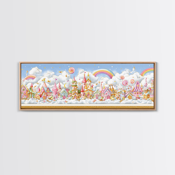 The Upside-Down Candy Kingdom, Embroidered Halloween Art, Extra Wide Wall Art, Canvas Print, Cute Halloween Wall Art