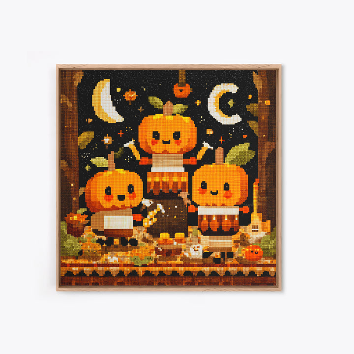 The Pumpkin Music Band, Pixel Halloween Art, Square Wall Art, Canvas Print, Cute Halloween Wall Art, Halloween Kids Decor