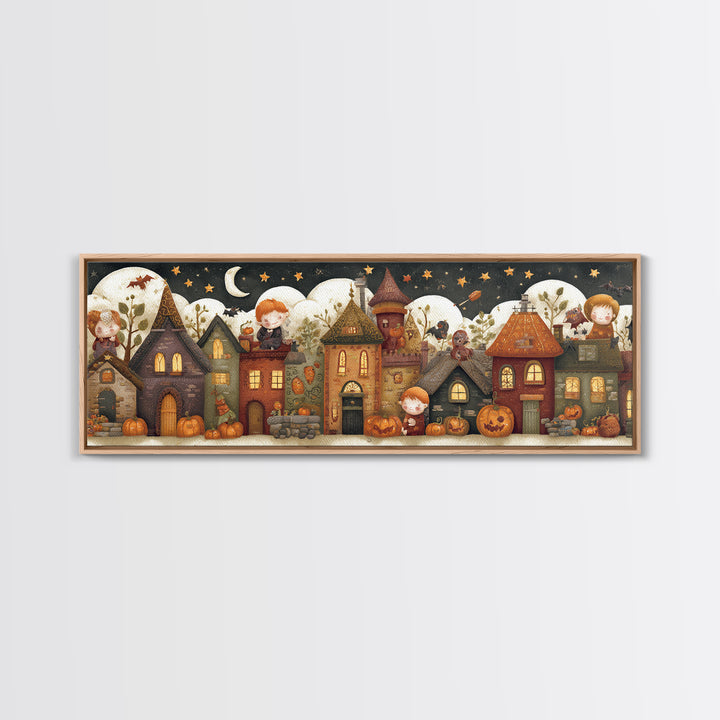 The Trick-Or-Treat Treasure Hunt, Felt Halloween Art, Extra Wide Wall Art, Canvas Print, Cute Halloween Wall Art