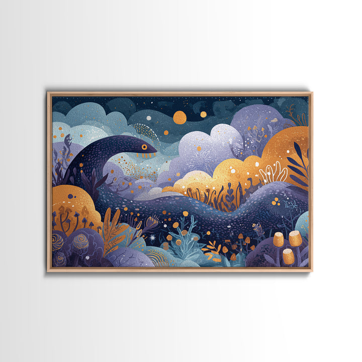 The Crawler Beneath The Floor Of Stars, Watercolor Halloween Art, Landscape Wall Art, Framed Canvas Print, Cute Halloween Wall Art
