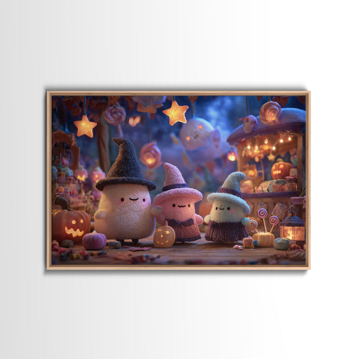 The Magical Costume Workshop, Clay Halloween Art, Landscape Wall Art, Framed Canvas Print, Cute Halloween Wall Art